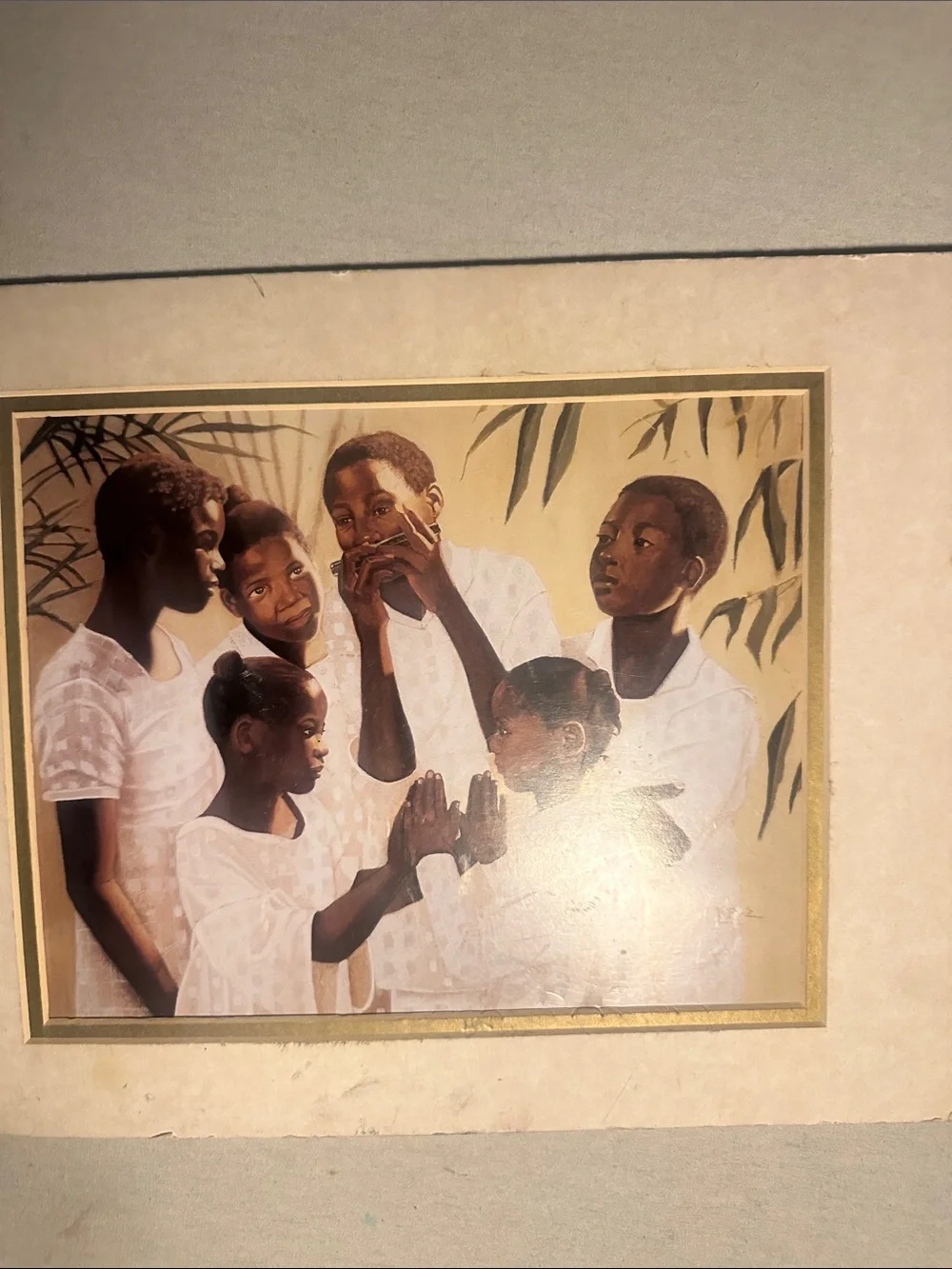 Vintage Collectible Framed Art Print of Family Portrait in White